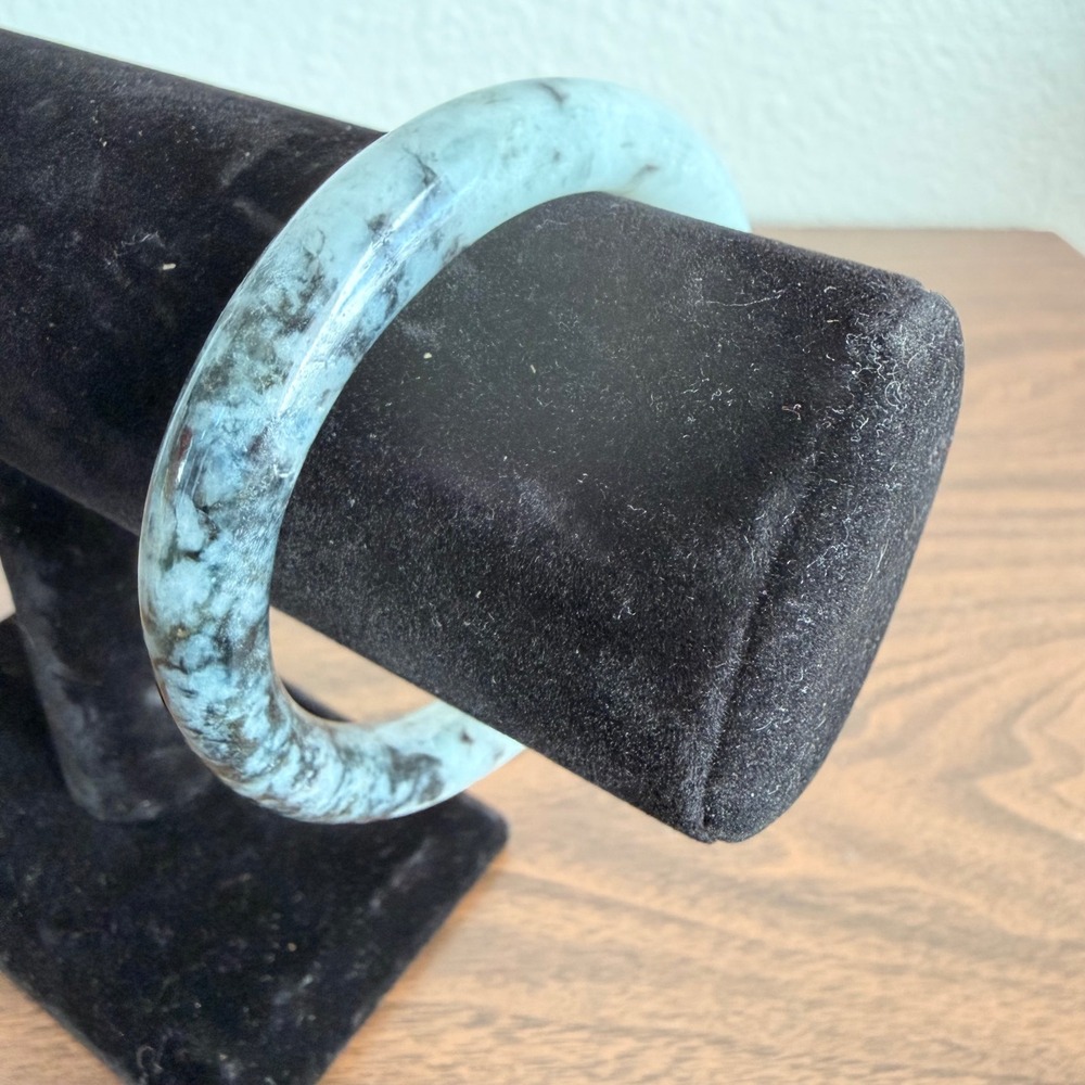 Vintage Natural Stone Marbled Jade ? Jadeite ? Bangle Bracelet Slip On Round - Picture 2 of 5